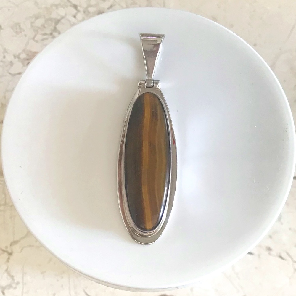 Artisan Sterling 925 Tigers Eye 2.5” Pendant Nice!